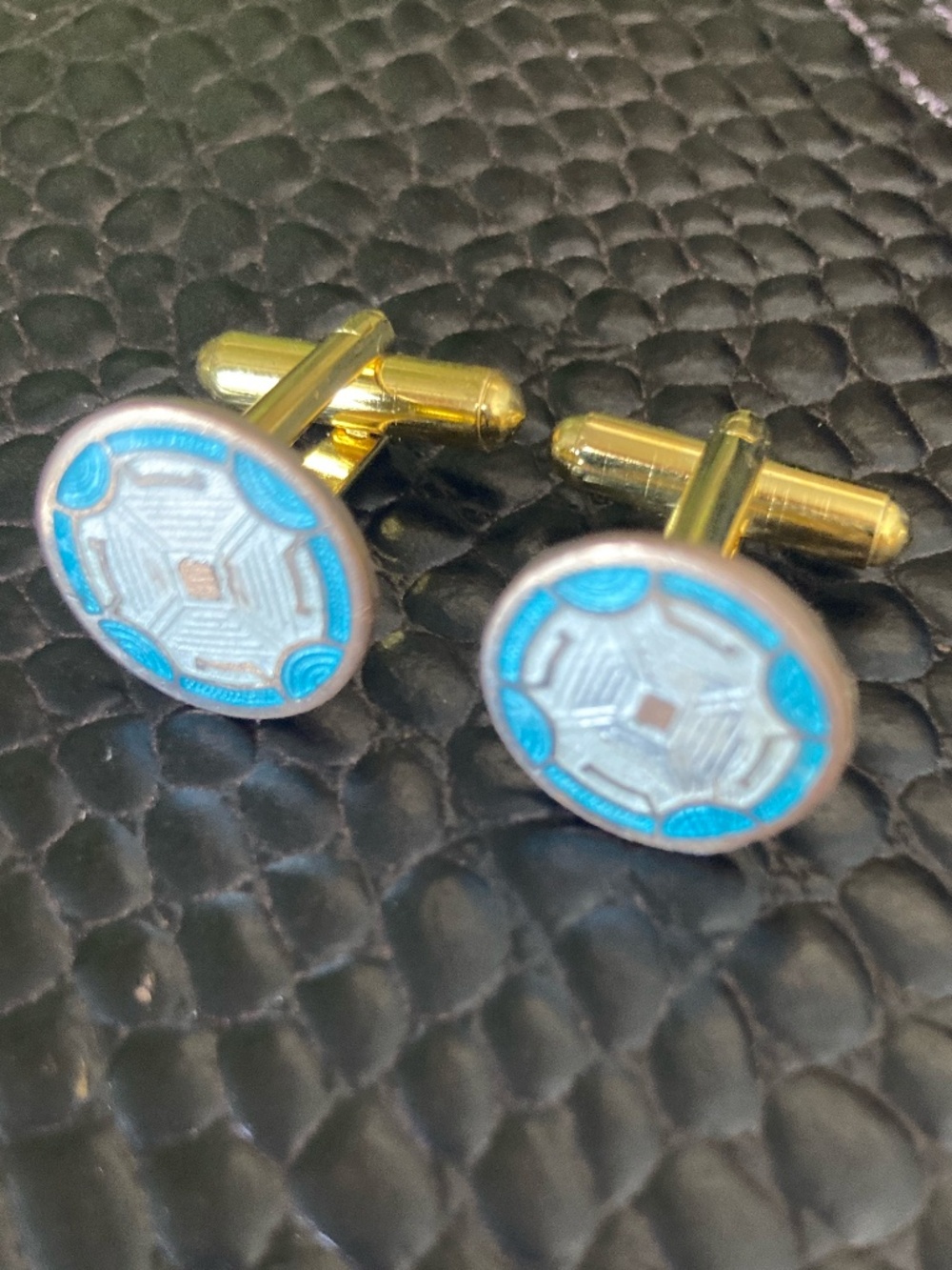 Vintage Russian Guilloché Enamel Cufflinks Turquoise White Melchior 🇨🇳